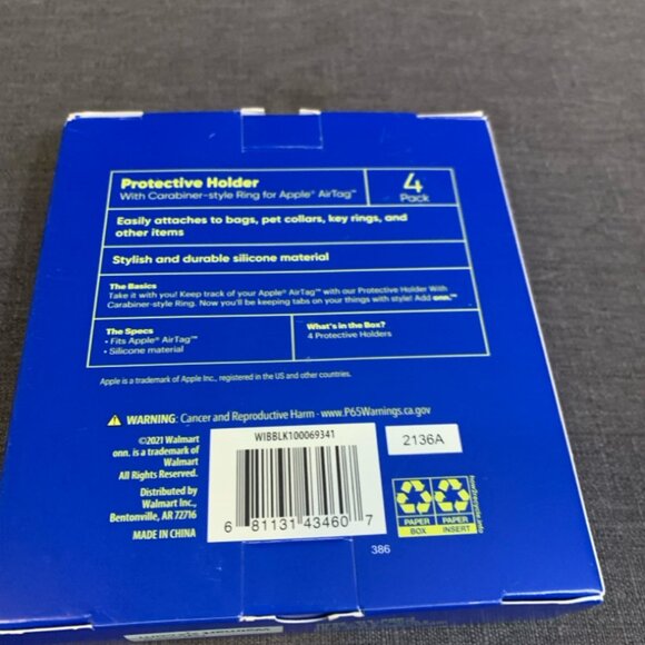 Onn. Silicone AirTag Holder 4-Pack Black (AirTag Not Included) - Picture 2 of 2